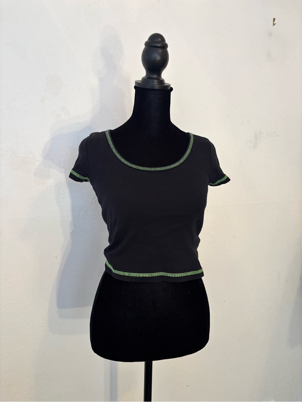 Brandy Melville Black Crop Top with Green Contrast Trim